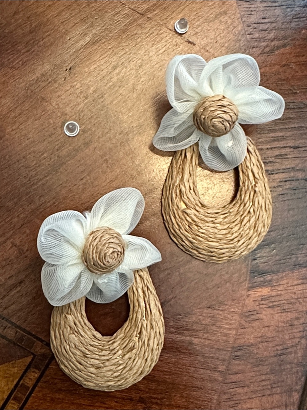 Floral Raffia Drop Earrings in Natural and Cream